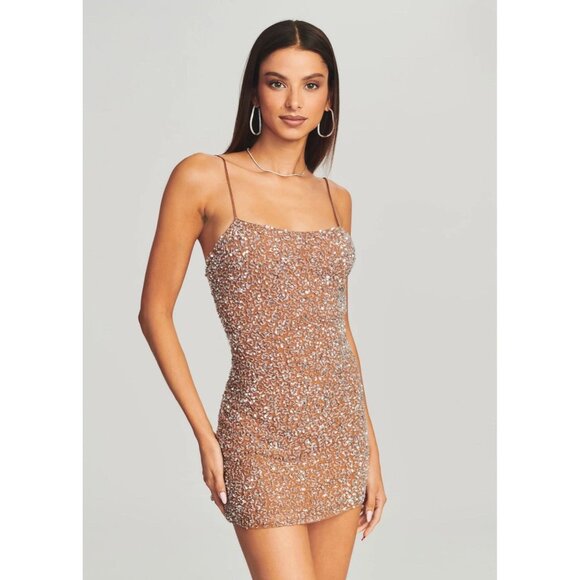 retrofete Dionne Dress in Silver & Nude - Picture 1 of 5